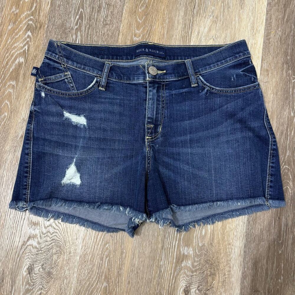 Rock & Republic Hula Cutoff Denim Blue Jean Shorts Size 12 EUC